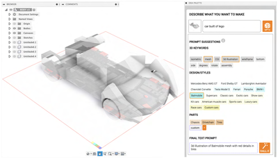 Figure 1: 3DALL-E integrates a state-of-the-art text-to-image AI (DALL-E) into the 3D CAD software Fusion 360. This plugingenerates 2D image inspiration for conceptual CAD and product design workflows