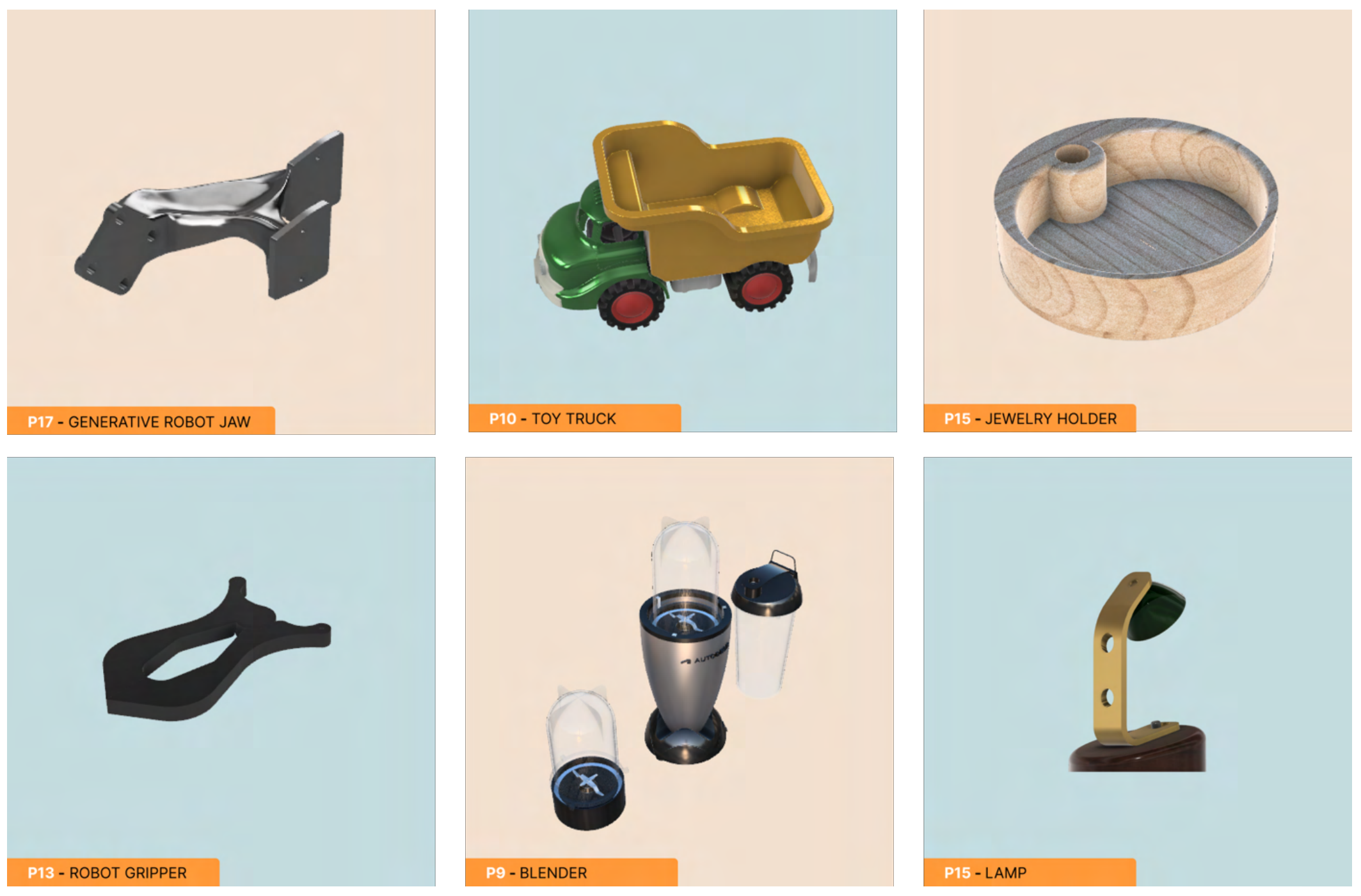 Figure 5: Examples of 3D designs participants brought in during 𝑇𝑒𝑑𝑖𝑡, which was to edit an existing model.