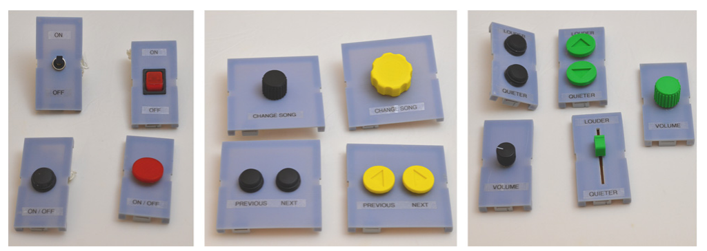 Figure 3: Modular components used with AMI. Left) power components; Centre) tuning components; Right) Volume