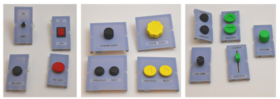 Figure 3: Modular components used with AMI. Left) power components; Centre) tuning components; Right) Volume