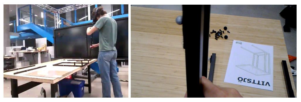Figure 5: Simultaneous 3rd person video recording from the An-droid tablet (left) and 1st person video recording from the HoloLens(right).