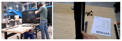 Figure 5: Simultaneous 3rd person video recording from the An-droid tablet (left) and 1st person video recording from the HoloLens(right).