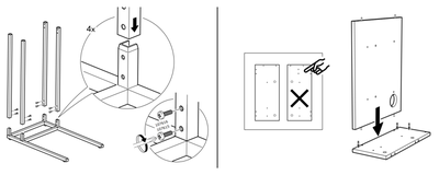 Figure 6: Example usage of callout points in paper-based instruc-tions. Callout points draw attention to the alignment of the holeson the materials (left). Instructions can convey negative examplesof