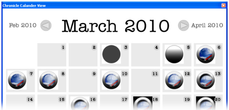 Figure 11. The calendar view shows what the document looked like at the end of each day. Note: The illustrated document was created across a span of 4 days, and we manually altered each save date so t