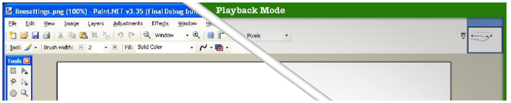 Figure 3. In playback mode, the video is overlaid directly on top of the main application, with a green skin indicating the mode.