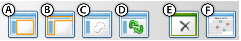 Figure 4. Chronicle UI controls: a) Data probe. b) UI probe. c) Selection probe. d) Refresh Revisions. e) Clear Video. f) Calendar View.