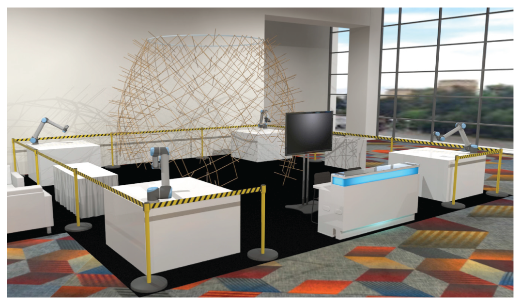 Figure 3. The construction space consisted of a number of stations surrounding the structure being constructed.