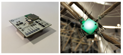 Figure 5. The wireless RGB LED control board (left), and an assembled connector node (right).