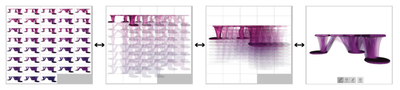 Figure 14. The standard 3D grid view (left), animating to the stacked view (right).