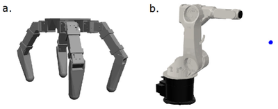 Figure 2: Users can design expressive motions for two distinct types of robots: (a) a quadruped, and (b) a robotic arm, while exploring the space of possible motions.