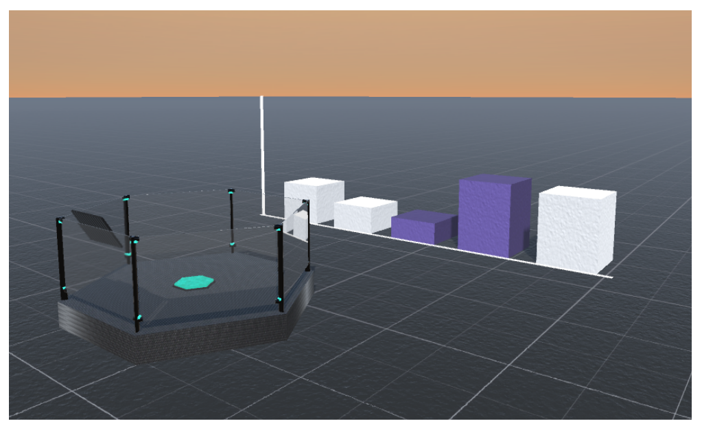 Figure 3. Front platform near personal scale bar chart. Participants would view the world from the center of the platform. In some conditions platforms functioned as elevators.