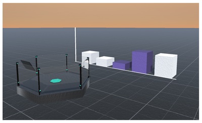 Figure 3. Front platform near personal scale bar chart. Participants would view the world from the center of the platform. In some conditions platforms functioned as elevators.