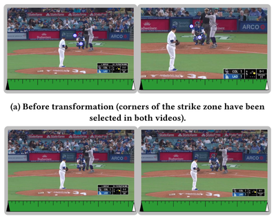 Figure 2: Coincident-points technique. Videos aremisaligned (a), so points are placed to create an alignmenttransformation and equalize the videos (b).