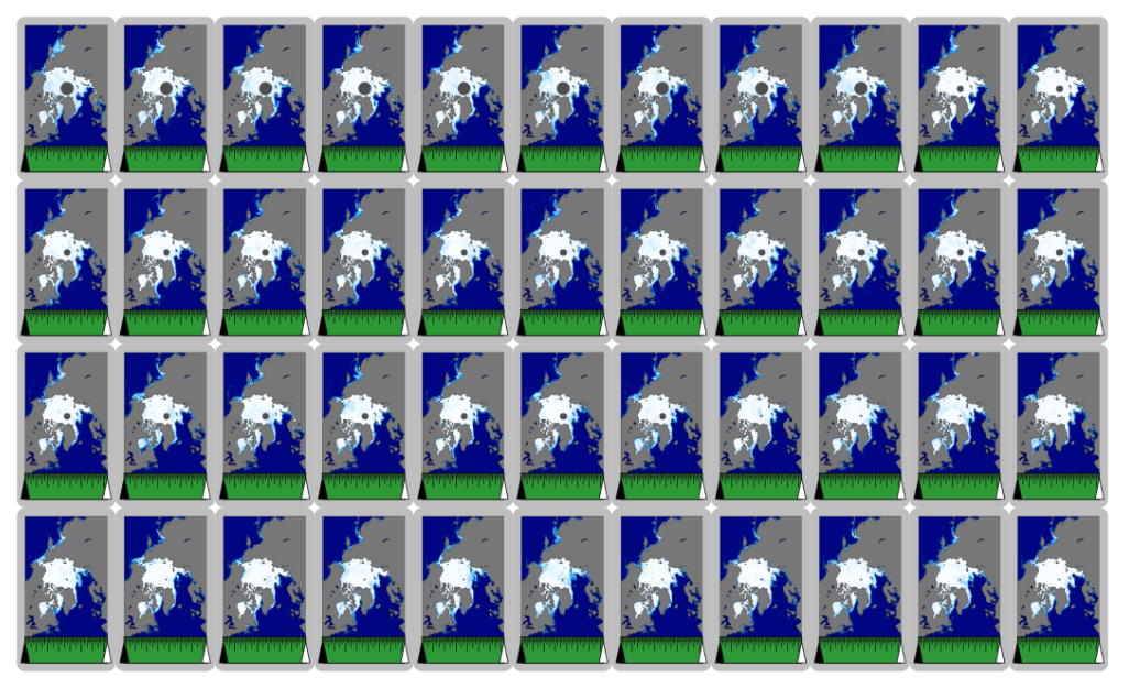 Figure 4: Small-multiples technique showing animations ofsea ice changes, 1979-2022; each video is made up of 365satellite images.