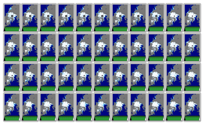 Figure 4: Small-multiples technique showing animations ofsea ice changes, 1979-2022; each video is made up of 365satellite images.