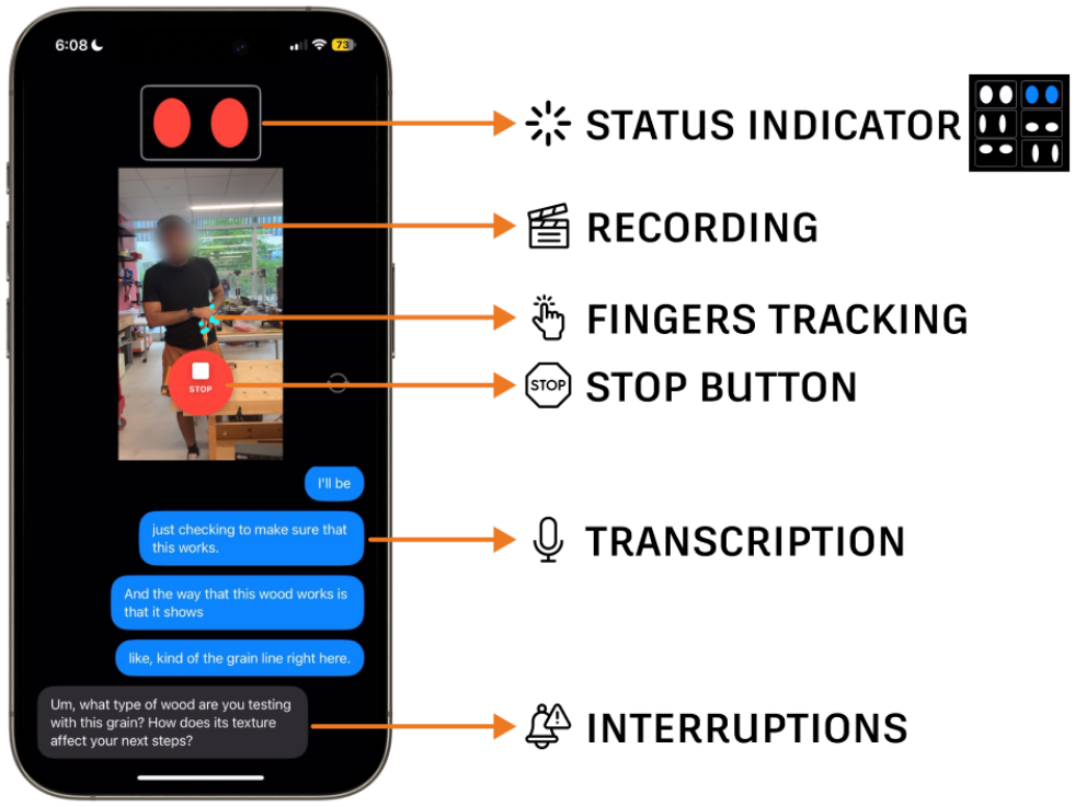 Figure 2: Screenshot of the mobile iOS application for cap- turing fabrication workflows.