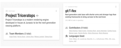 Figure 5. Sample project (left) and repository (right) cards.