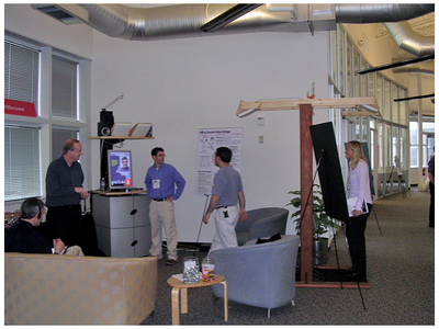 Figure 4. As visitors enter the lounge, the antenna on the top left of the doorframe detects their presence. The one on the top right detects when someone leaves the space.