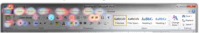 Figure 1. A side-by-side view of the Patina heatmap overlay showing the usage patterns of both the active user and the user community on the left, and the standard underlying Microsoft Word interface