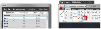 Figure 18. Command recommendation interface (left). Highlighted command in AutoCAD (right).