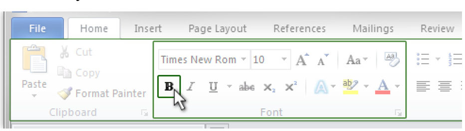 Figure 6. Overlapping rectangular accessibility regions for the “Bold: push button”, with the larger areas being the “Font: toolbar” and “Home: property page”.