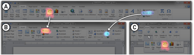 Figure 8. Demonstration of Patina overlay persisting on the correct UI elements after a window resizing, even when the target UI elements change size and position between (A) and (B). During ribbon re