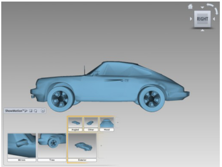 Figure 9: 3D canvas with ShowMotion system shown at the bottom and the ViewCube in the top right corner.