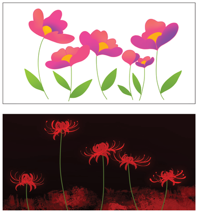 Both of these illustrations use a flower visual metaphor, however both have very different look-and-feel (theme). These characteristics can be intentionally used when designing nonconventional datavis that appeal to different emotions.