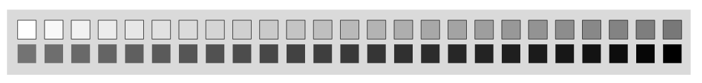 Figure 2. 50 shades of grey used for the perceptual judgment task of Study #1, selected at perceptually equal distances using the CIE L*a*b* colour system.