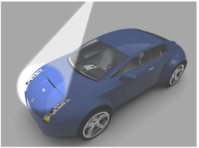 Figure 4. Searchlight Mode: A beam is drawn from the center of the display to the spotlight to further assist the user in quickly acquiring the target.