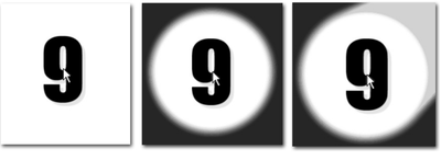 Figure 7. Close-up of sample trial for Cursor, Spotlight, and Searchlight conditions (left to right). Note that the cursor is present in all techniques.