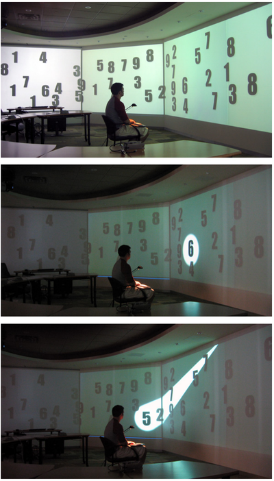 Figure 8. Experiment Set-up. Cursor, Spotlight, and Searchlight Conditions (Top to Bottom).