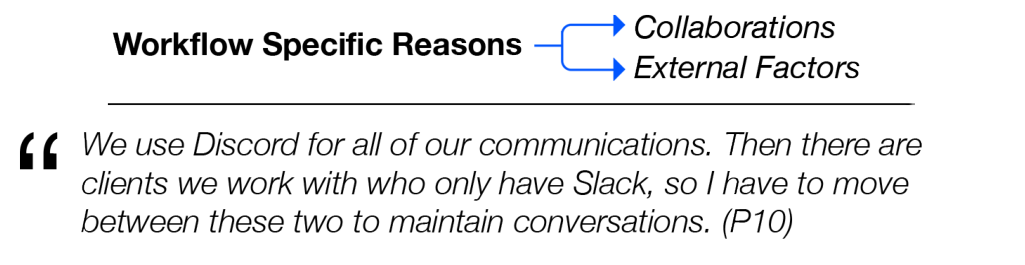 Figure 6: The high-level reasons for application switching that are based on the various workflows.