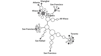 Figure 1: Project team structure visualization generated from email list, showing both physical distribution and hierachical organization.
