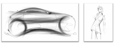 Figure 5. Sketches from (left) automotive design and (right) fashion design.