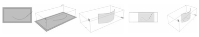 Figure 9. Left to right: Drawing a curve and extruding it to be a 3D curved surface. Draw- ing a curve on an orthographic view of the curved surface (from Grossman et al., 2002).