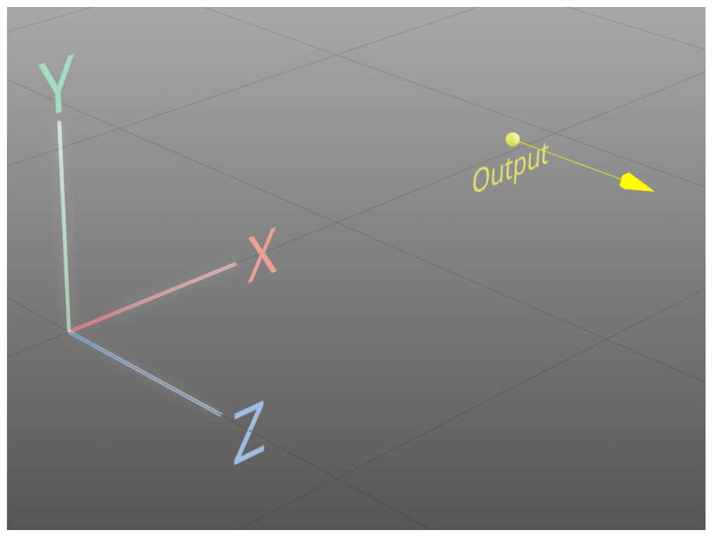 Figure 8: The yellow “Output” arrow visualizes the target position and orientation for the gear train output, serving as a spatial reference point for designers. This directional indicator helps users align their design with the required motion axis and position specified in the design objectives.