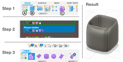 Figure 10: Creating a pen holder by following a ToolTrip ti-tled “Phone Holder”.