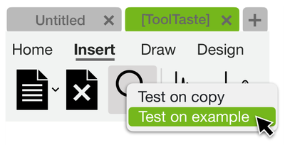 Figure 8: ToolTaste allows users to test any command, even if it is currently disabled – either on the current document or on an example that has been curated to work with that command.