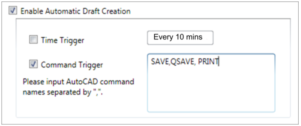 Figure 8.The setting dialog provides UI controls to setup the time trigger and the command triggers.