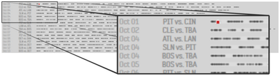 Figure 9. A section of the video timelines. The red dot high-lights the event which is currently being played.