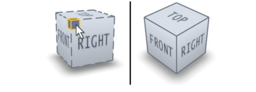 Figure 6. Before (left) and after (right): The dashed outline becomes solid to indicate that the camera is exactly at one of the fixed viewpoints.