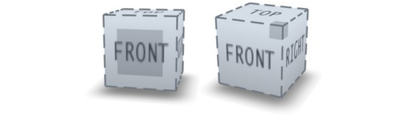 Figure 7. When moving the viewpoint using the application’s Orbit tool, the cube rotates to match the scene orientation. The current closest fixed view is highlighted. Here, the scene is orbited slightly from almost Front (left) to almost Front-Top- Right (right).