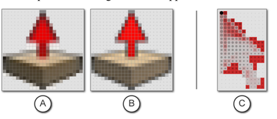 Figure 10. a) Cursor reconstructed using our algo- rithm on the test data. b) Actual cursor icon. c) Sys- tem cursor with hotspot estimate (solid black dot in- dicates 95% confidence).