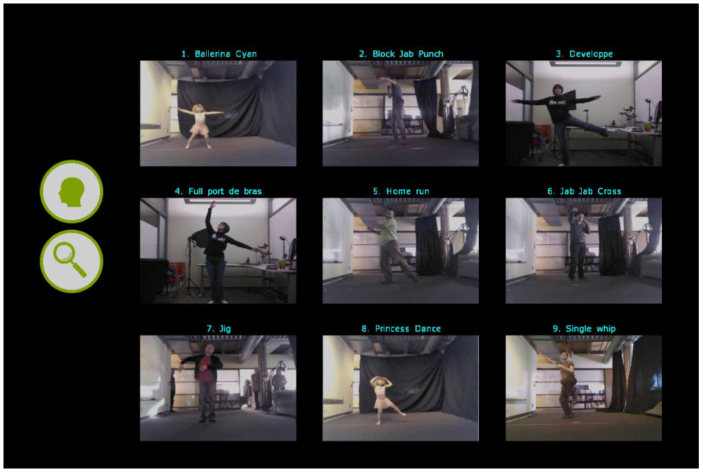 Figure 4: The movement gallery allows users to change profiles, query by example, and select a movement.